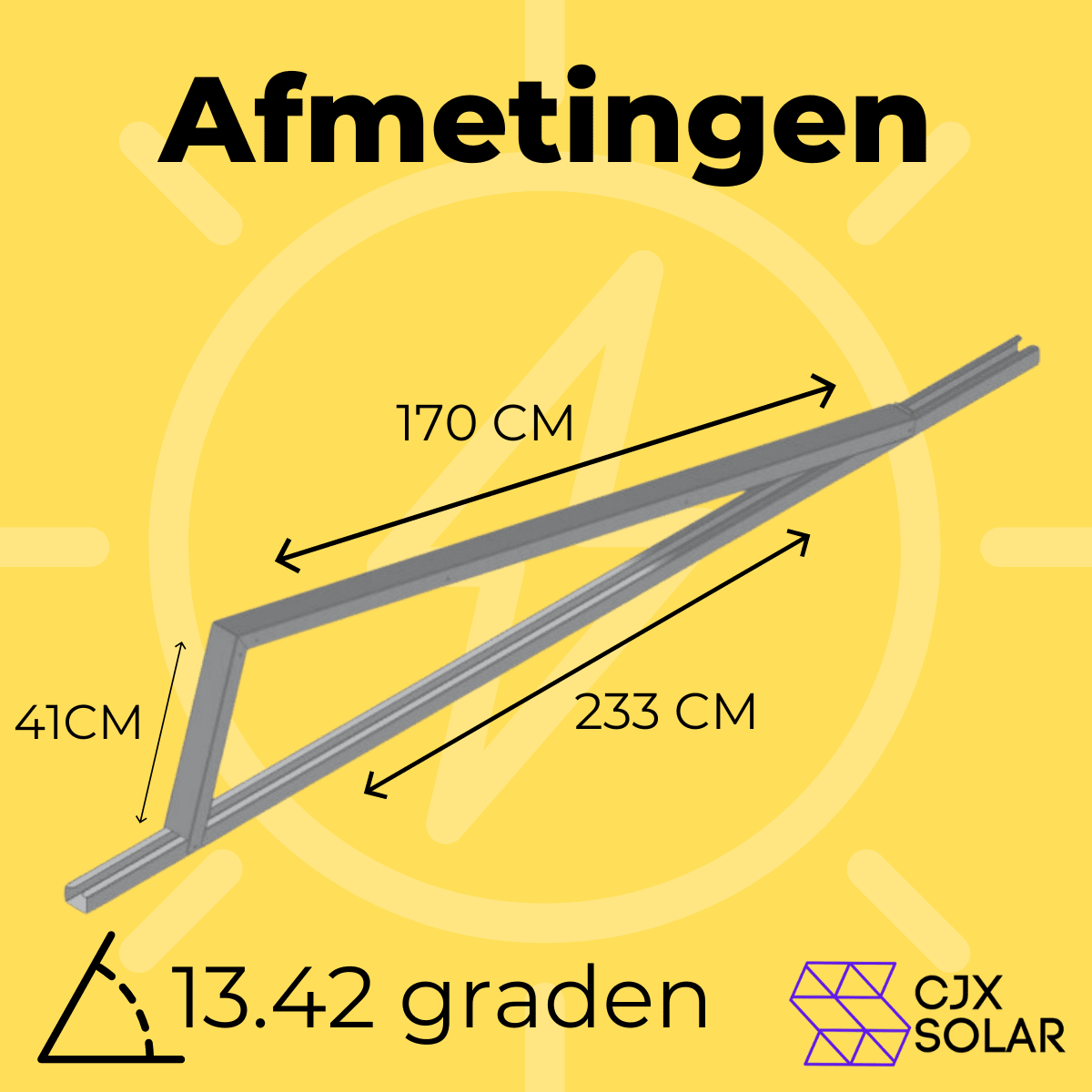 Technische tekening en afmetingen montageset plat dak - 13 graden helling